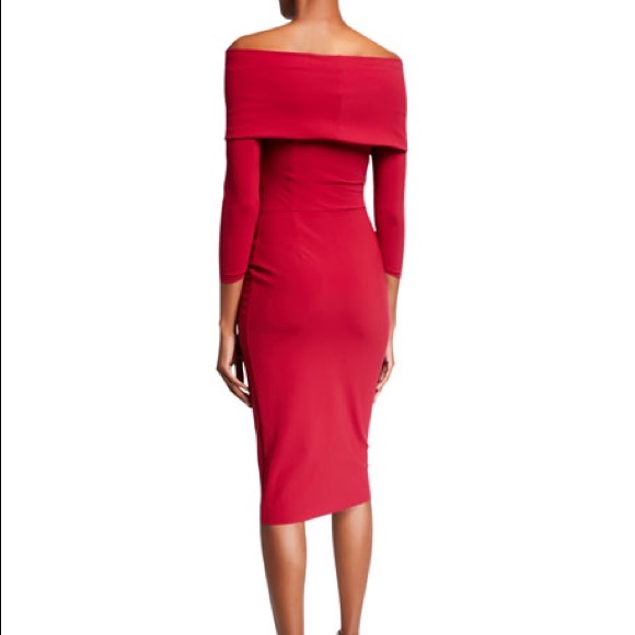 CHIARA BONI LA PETITE ROBE Red Off-the-Shoulder Portrait 3/4-Sleeve Dress - Picture 2 of 4